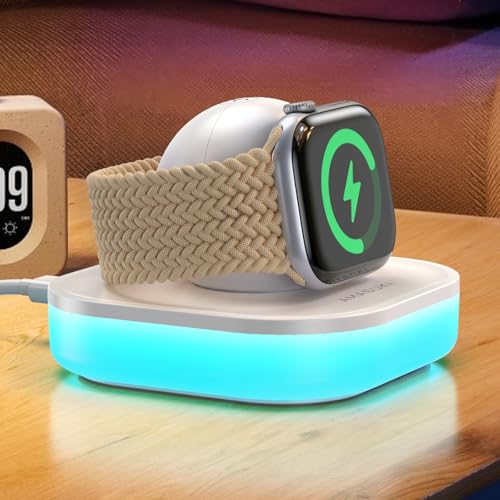 Amasuki Magnetic for Apple Watch Charger Stand, Portable iWatch Charger Dock with Adjustable Colorful Light & USB Cable, Compatible with Apple Watch Series 11 10 9 8 7 SE 6 5 4 3 2/Ultra 2-White - Image 1