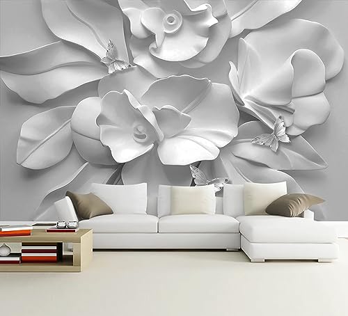 WFBHUA3d Gray Floral Wallpaper Mural Black and White Embossed Peony Flowers Butterfly Wallpaper for Living Room BedroomNot Peel and Stick