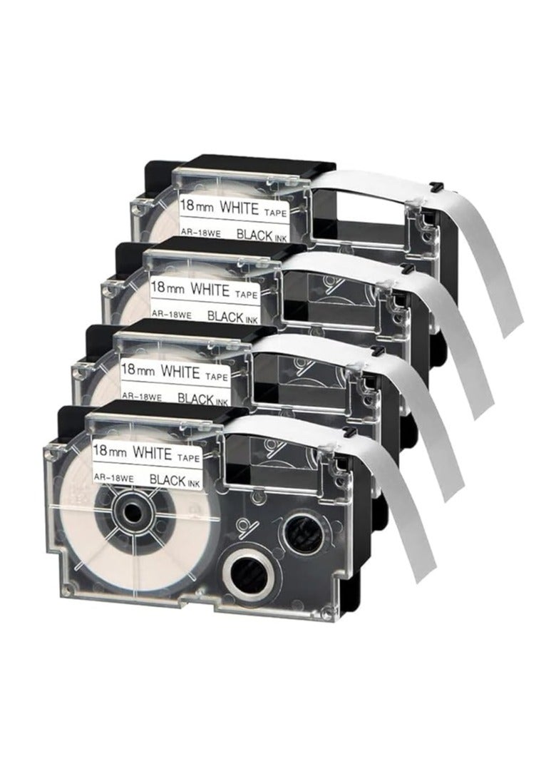 Terabyte شريط ملصقات 4-عبوة 18 مم أسود على أبيض متوافق مع شريط الملصقات لكاسيو XR-18WE XR18WE 18مم × 8م لكاسيو EZ صانع الملصقات KL-120 KL-8100 KL-130 KL-820 KL-HD1-IH KL-750 KL-750B KL-7000 KL-8200 KL-G2 - Image 1
