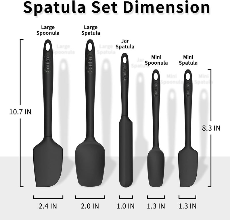 Coukre Silicone Spatula Set of 5,High Temperature Resistant, Food Grade Silicone, Dishwasher Safe, for Baking, Cooking (Pure Black) - Image 2