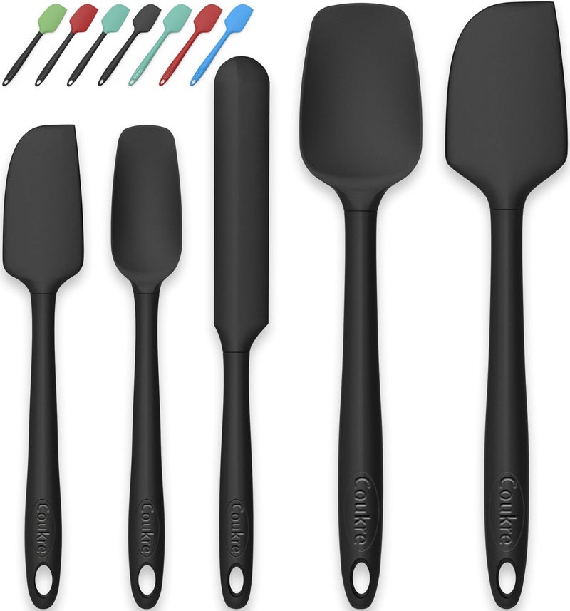 Coukre Silicone Spatula Set of 5,High Temperature Resistant, Food Grade Silicone, Dishwasher Safe, for Baking, Cooking (Pure Black) - Image 1
