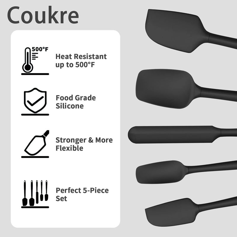 Coukre Silicone Spatula Set of 5,High Temperature Resistant, Food Grade Silicone, Dishwasher Safe, for Baking, Cooking (Pure Black) - Image 3