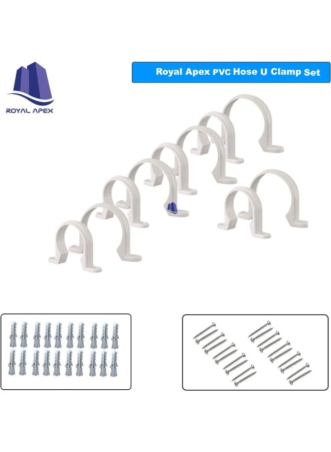 Royal Apex Pvc White U Clamps Fastener Hanger Pipe Clamps Clip With Screw And Plug For Conduit Pipe Fixing Bracket And Support Water Pipe And Gas Pipe 10 Pcs 1.1/2 Inch  - Image 2