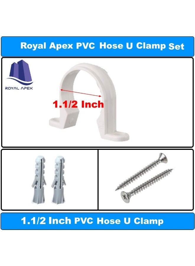 Royal Apex Pvc White U Clamps Fastener Hanger Pipe Clamps Clip With Screw And Plug For Conduit Pipe Fixing Bracket And Support Water Pipe And Gas Pipe 10 Pcs 1.1/2 Inch  - Image 3