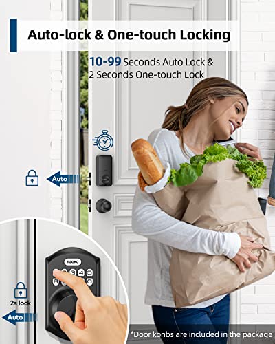 TEEHO TE001K Keyless Entry Door Lock with Handle, Electronic Keypad Deadbolt with 2 Knobs, High-Security Front Door Handle Set for Home & Rental, Smart Auto-Locking, Easy Install, Matte Black - Image 3