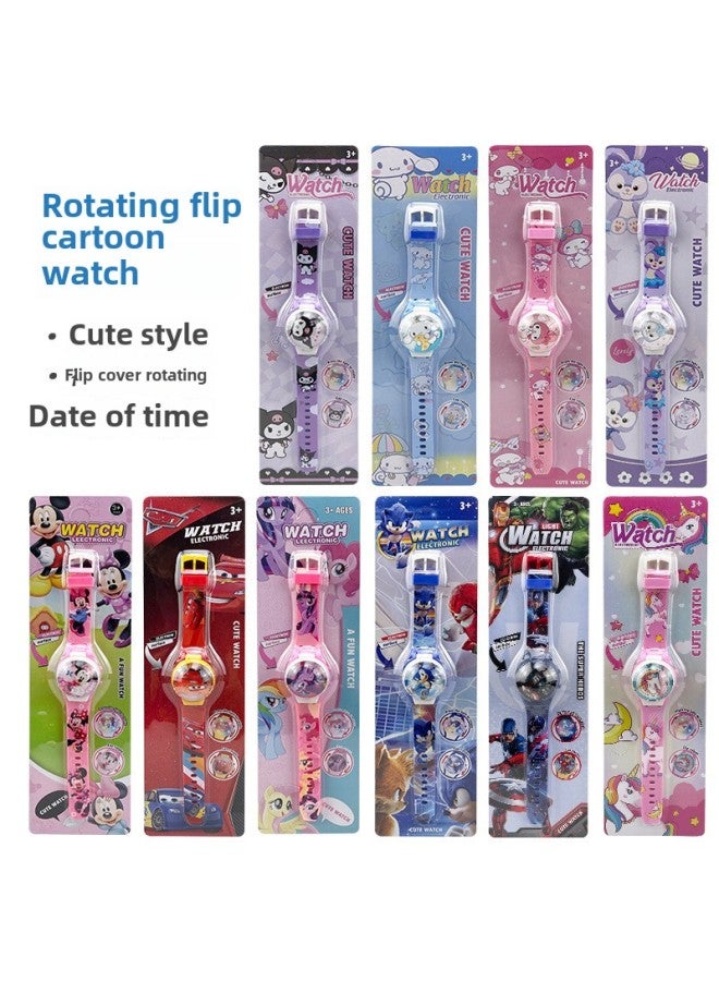 Exquisite Cartoon Sanrio Rotating Glass Cover Flip Top Watch Can Rotate And Decompress Kidsren's Digital Watch-Color:807  Super Mario - Image 3