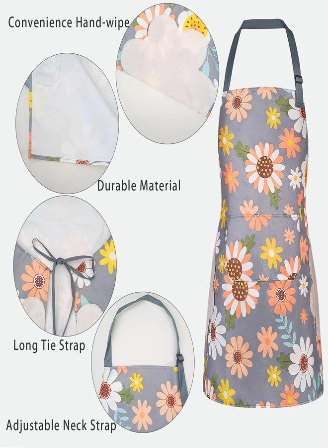 DILLMAN 2 Pack Floral Aprons with Pocket, Blooming Womens Aprons Waterproof Adjustable Cooking Aprons for Kitchen Gardening and Salon (2Pack #C) - Image 3