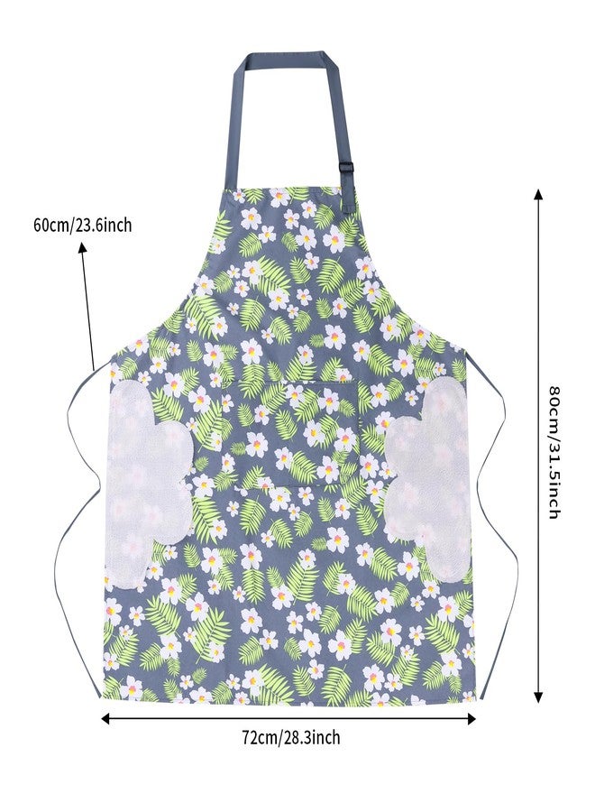 DILLMAN 2 Pack Floral Aprons with Pocket, Blooming Womens Aprons Waterproof Adjustable Cooking Aprons for Kitchen Gardening and Salon (2Pack #C) - Image 2