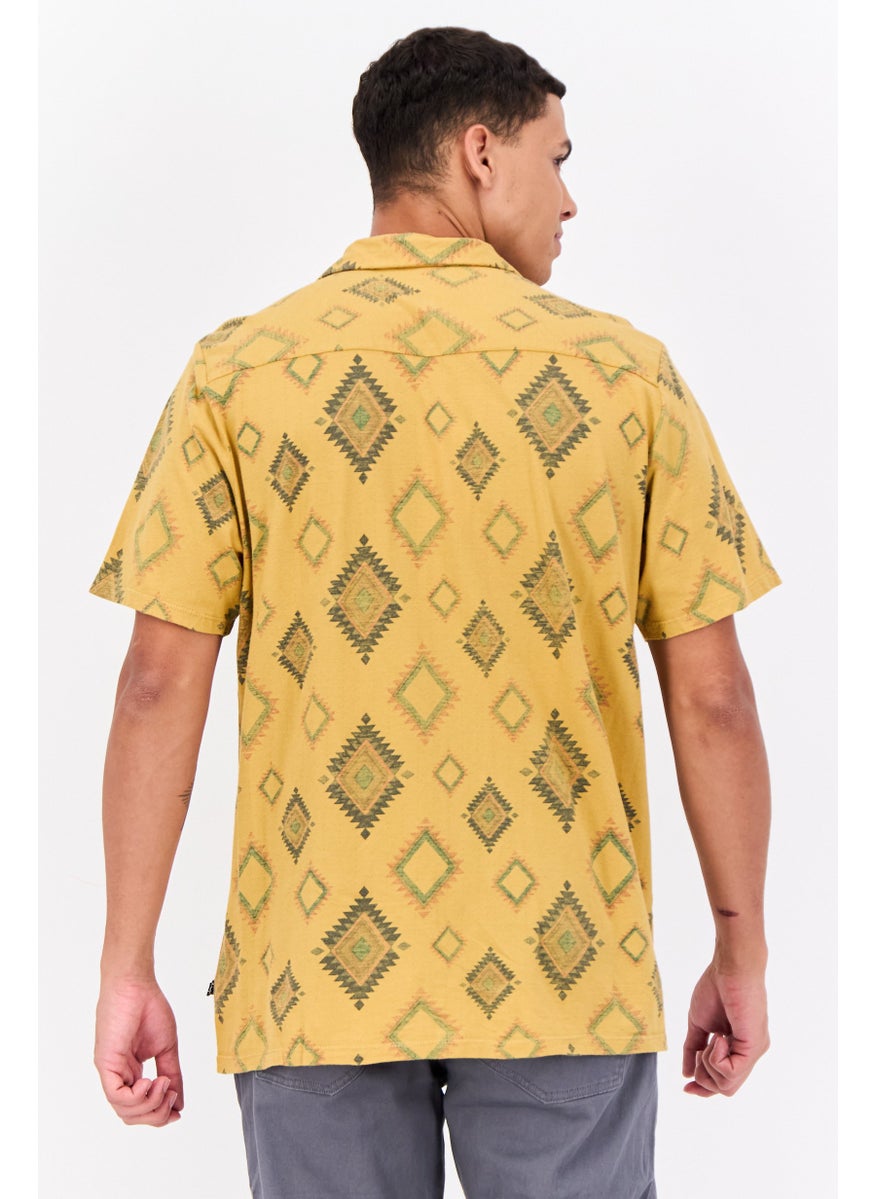 Civil Society - Men Regular Fit Aztec Pattern Short Sleeve Casual Shirts, Mustard Yellow - Image 1