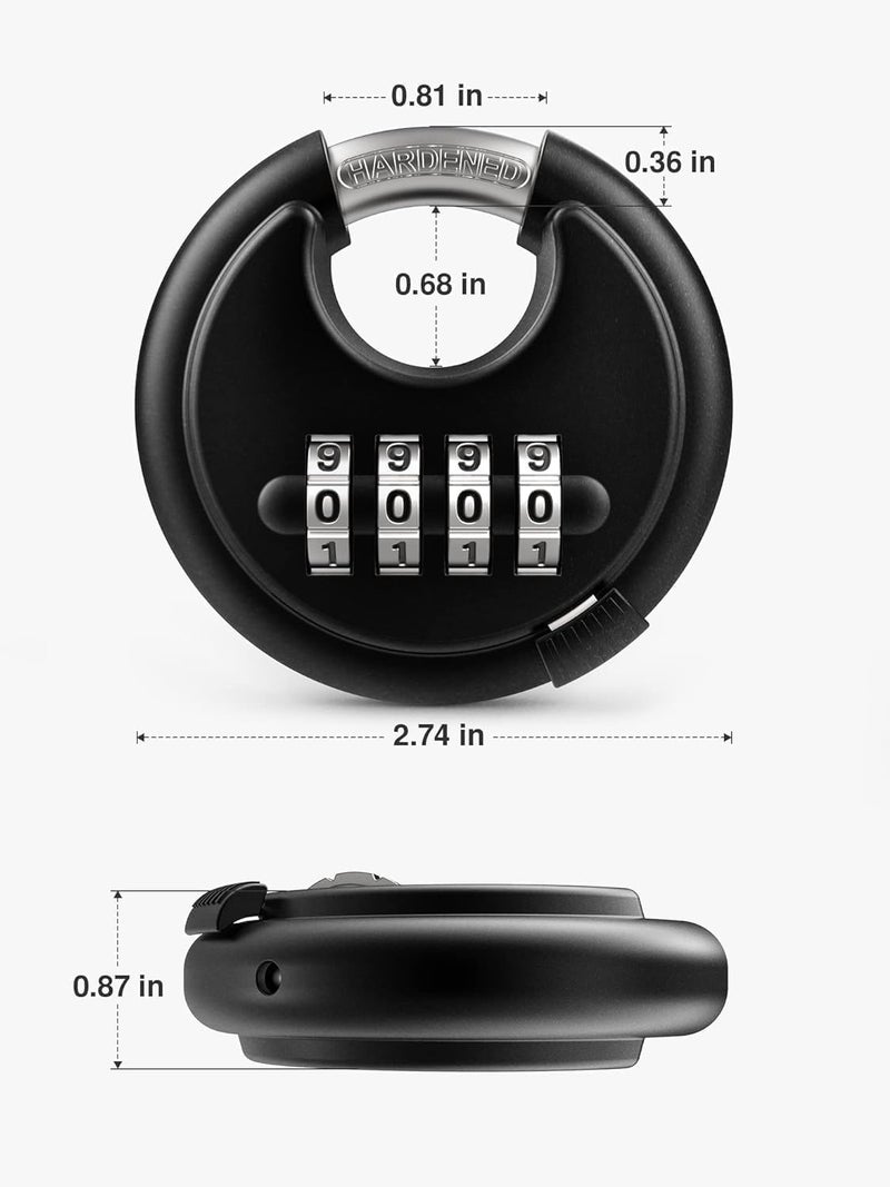 BOSCO 70mm Combination Disc Padlock – Heavy Duty Keyless Number Lock with 4-Digit Code Stainless Steel Shackle | Anti-Cut Security Lock for Gate, Garage, Locker, Outdoor Use (Black) - Image 5