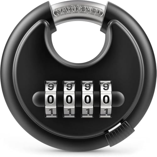 BOSCO 70mm Combination Disc Padlock – Heavy Duty Keyless Number Lock with 4-Digit Code Stainless Steel Shackle | Anti-Cut Security Lock for Gate, Garage, Locker, Outdoor Use (Black) - Image 1