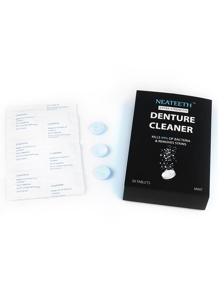 NEATEETH - Denture Cleaning Tablets Extra Strength Tablets 5 Minutes Clean Mouth Guard Night mouthguard 30 Pieces Removes Stain Plaque Odor for Dentures Retainers Night Guards and Mouth Guard Mint Flavor - Image 1