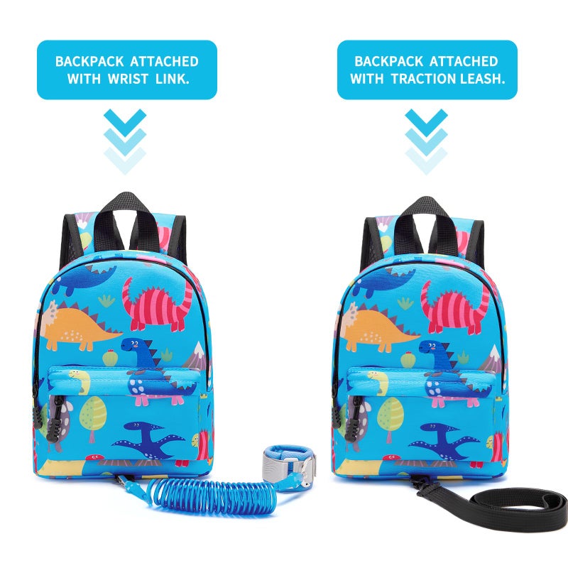 Accmor Toddler Backpack Leash with Anti Lost Wrist Link, Cute Mini Child Walking Harnesses Keep Kids Close Back Pack Rope Tether Rein for Baby Boys (Light Blue/Dino) - Image 4