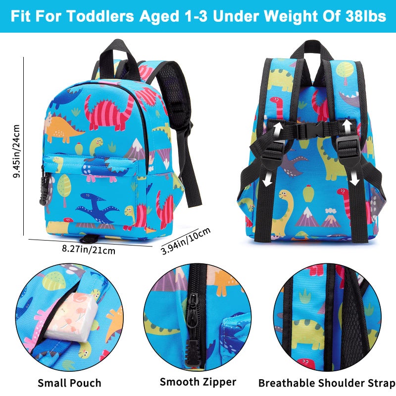 Accmor Toddler Backpack Leash with Anti Lost Wrist Link, Cute Mini Child Walking Harnesses Keep Kids Close Back Pack Rope Tether Rein for Baby Boys (Light Blue/Dino) - Image 2