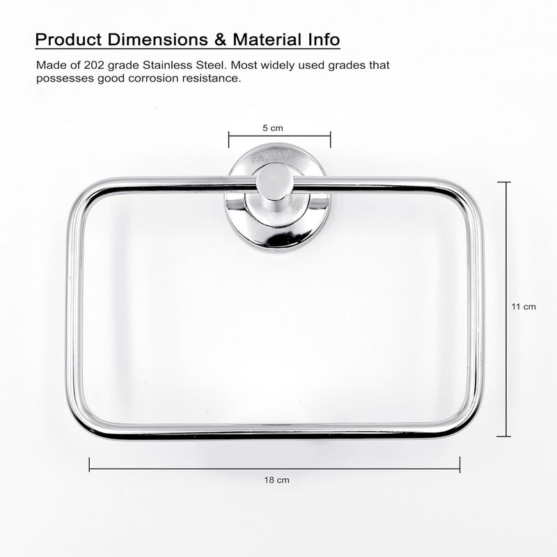 Pathavi Stainless Steel Towel Holder for Bathroom | Wash Basin | Towel Hanger | Napkin Holder for Wash Basin | Towel Ring| Bathroom Accessories (Rectangle, Chrome Finish, Pack of 1) - Image 4