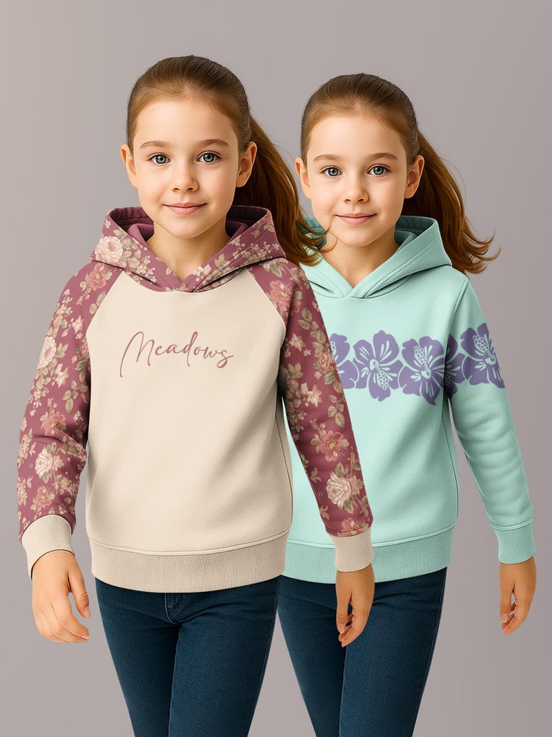 HELLCAT Trendy Cotton Blend Hoodie Sweatshirt for Girls - Pack of 2_Brown, Mint Green_3-4Years - Image 2