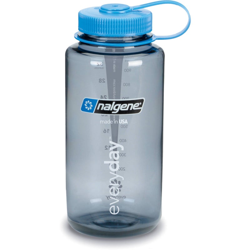 Nalgene Tritan Wide Mouth BPA-Free Water Bottle  Grey w/ Blue Cap  16 oz - Image 1