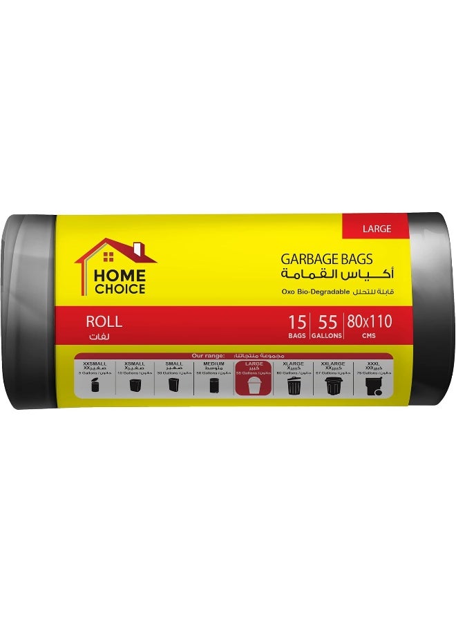 HOME CHOICE 55 Gallons, Pack of 30 Trash Bags (15 Trash Bags X 2 Rolls), Size 80*110 cm, Heavy Duty Bio-degradable Garbage Bags Rolls, Bin Liners  - Image 2