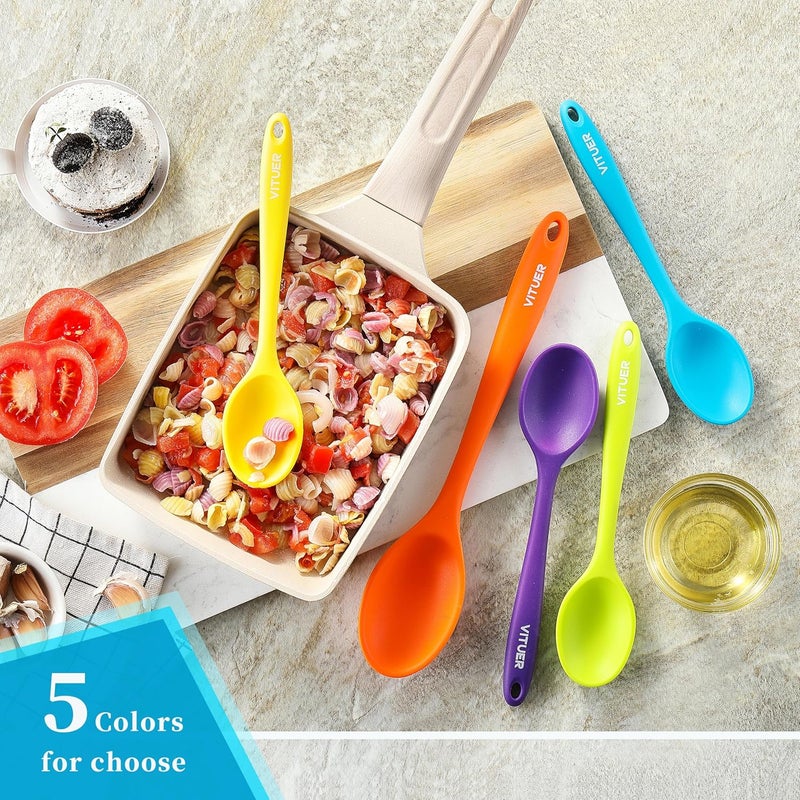 VITUER 5PCS Silicone Serving Spoons Set, Heat Resistant Kitchen Spoons for Cooking, Mixing, Stirring and Serving, Dishwasher Safe (5 Pack, Multicolor) - Image 4