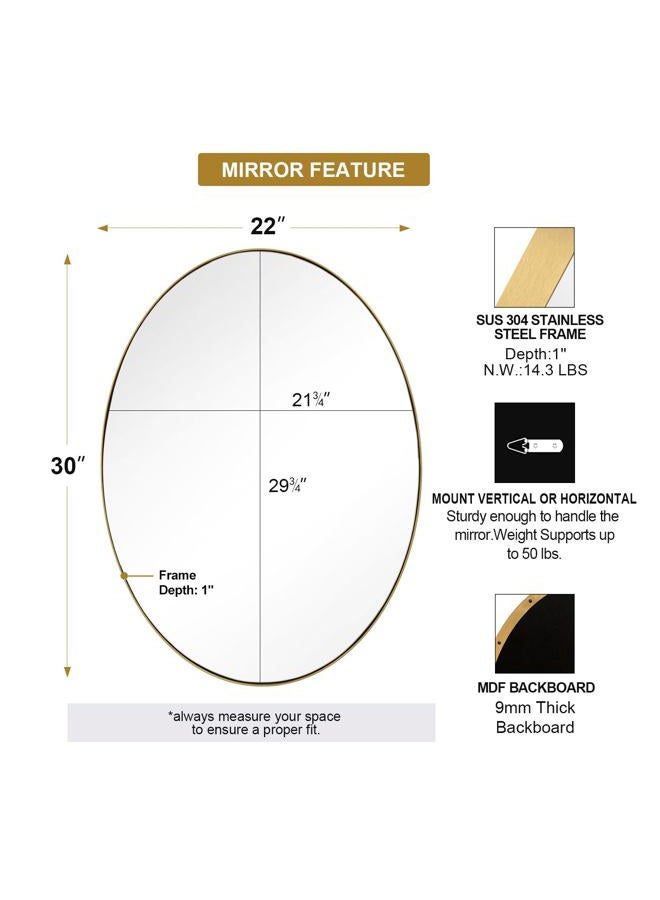Andy Star Wall Mirror for Bathroom with Stainless Steel Metal Frame Gold - Image 2