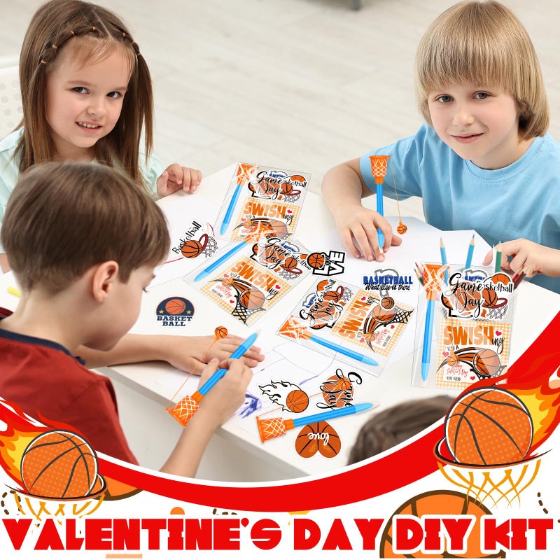 Gosodeny 28 Set Valentine's Day Gifts Bulk Basketball Party Favors Basketball Hoop Pens Gift Set Basketball Stickers Basketball Card Sports Fans Party Prize Gifts Valentine's Present from Teacher - Image 5