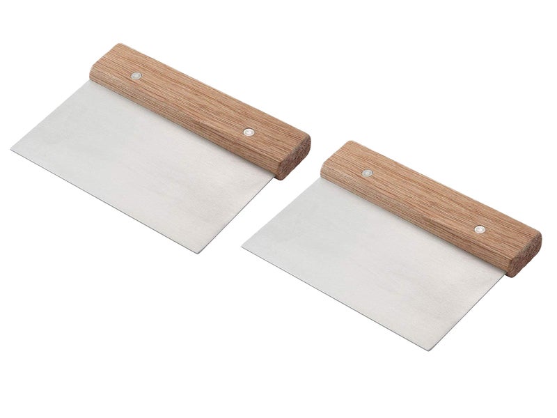 Winware by Winco Set of 2 Stainless Steel Dough Scraper with Wood Handle