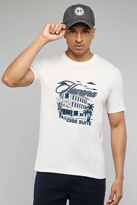 أر أند بي Printed T-Shirt with Crew Neck and Short Sleeves