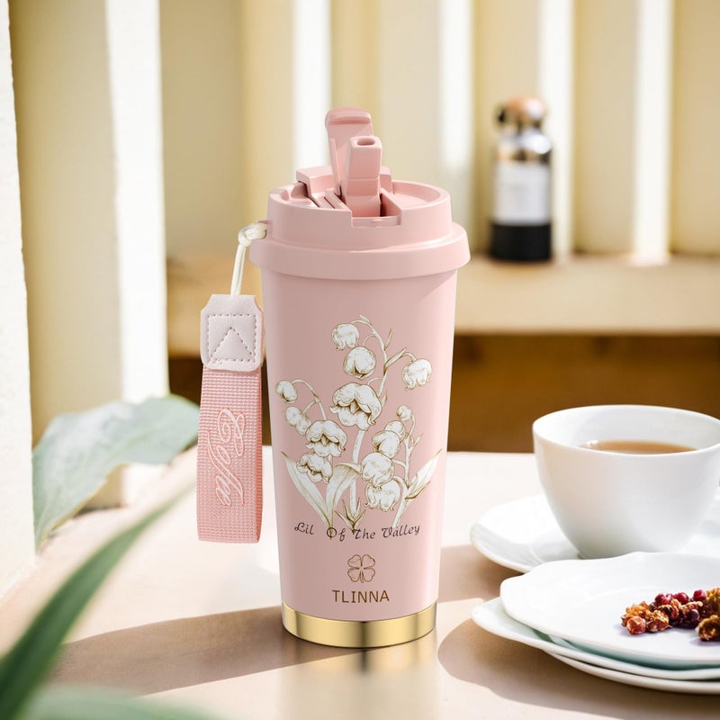TLINNA [2-IN-1 LID] Travel Mug,Coffe mug,Coffe cup,Ceramic coating Lined,316 Stainless Steel,BPA Free,Vacuum Insulated Tumbler for Water, Iced Tea or Coffee, Smoothie and More (Bell Orchid-Pink, 18 Ounces) - Image 5