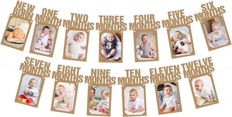 ليسغي 1st عيد ميلاد صور راية للطفل من حديثي الولادة إلى 12 شهرا زينة عيد الميلاد الأول الصبي أو الفتاة المعالم الشهرية إكليل أول عيد ميلاد لافتة صور لعرض الطفل - Image 1