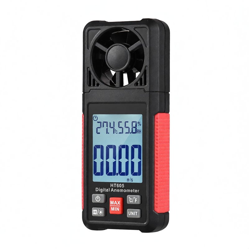 مقياس سرعة الهواء الرقمي بشاشة LCD HABOTEST HT605 المجهز بمقياس درجة حرارة الهواء المحمول، مقياس سرعة ودرجة حرارة ورطوبة الهواء، مقياس سرعة ودرجة حرارة الهواء بمشهد عرضي يبلغ 2.2 بوصة، مقياس تدفق الهواء ومقياس الرطوبة والحرارة مع - Image 1