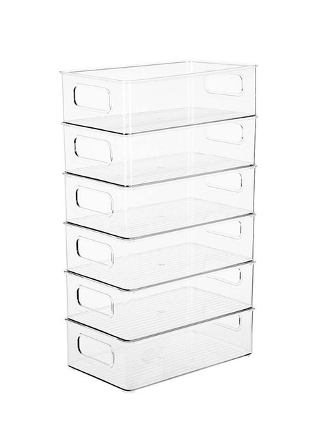 6 قطع من صناديق التخزين المربعة الشفافة بمقابض - خالية من مادة BPA، متينة بسعة 10 كجم، منظم متعدد الأغراض للمخزن، والخزانة، وغرفة الغسيل، والمطبخ، والحمام، وتنظيم أسفل الحوض 25.8 × 15.5 × 7.8 سم