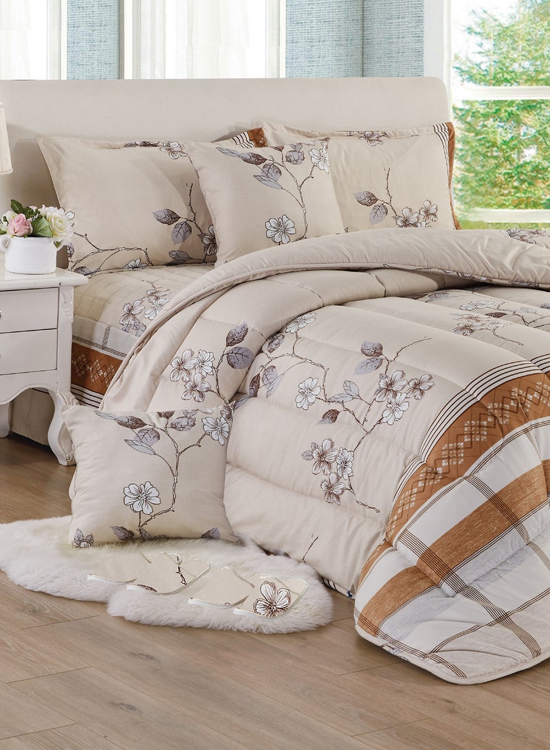 Moon Bed In A Bag Medium Filling King Size Comforter Set, 10 Pcs Floral Bedding Set Size 220 X 240 Cm with Comforter, Quilted Bed Skirt, Pillowcases, Cushion & Bedroom Slipper, Multicolor  - Image 1