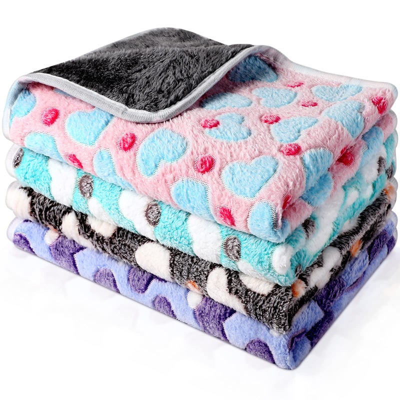Reginary 4 Pcs Waterproof Guinea Pig Blankets Washable Small Animal Fleece Bedding Absorbent Guinea Pig Cage Liners Reusable Pet Pee Pad Sleep Mat for Hamster Ferret(Heart Pattern,35 x 24 Inch) - Image 1