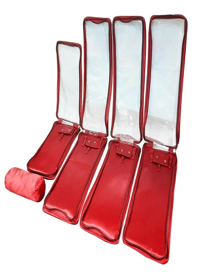 LUCES Combo Satin Maroon Make-Up Pouch Jewellery Box 4 Pouch 1 roll Bangle Bag with Velvet Cream Ring & Earring Folder ewellery Organizer/Storage Box - Image 4