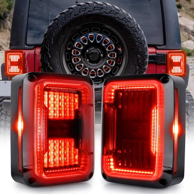 BICYACO DOT Approved LED Tail Lights Brake Reverse Light Rear Back Up Lights Daytime Running Lamps EMC Buildin Compatible with Jeep Wrangler JK 20072017 Smoke Lens