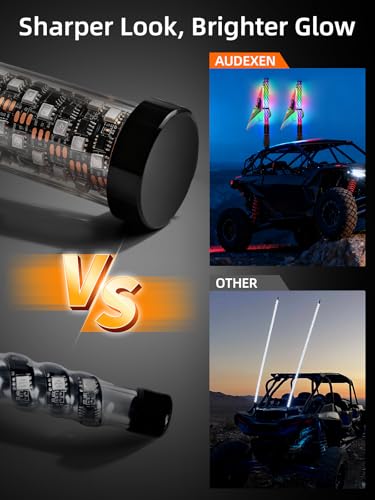 AUDEXEN New Tpye of Smoked Lens RGB Whip Lights, 2FT Spiral Led Lighted Whips, Plug & Play Spring, App & Remote Control, for SXS UTV ATV Off-Road RZR for Polaris Can-Am Truck 4X4 Sand Buggy Dune - Image 5