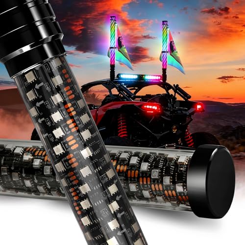 AUDEXEN New Tpye of Smoked Lens RGB Whip Lights, 2FT Spiral Led Lighted Whips, Plug & Play Spring, App & Remote Control, for SXS UTV ATV Off-Road RZR for Polaris Can-Am Truck 4X4 Sand Buggy Dune - Image 1