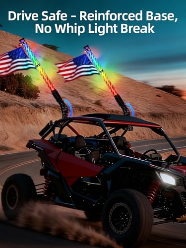 AUDEXEN New Tpye of Smoked Lens RGB Whip Lights, 2FT Spiral Led Lighted Whips, Plug & Play Spring, App & Remote Control, for SXS UTV ATV Off-Road RZR for Polaris Can-Am Truck 4X4 Sand Buggy Dune - Image 4