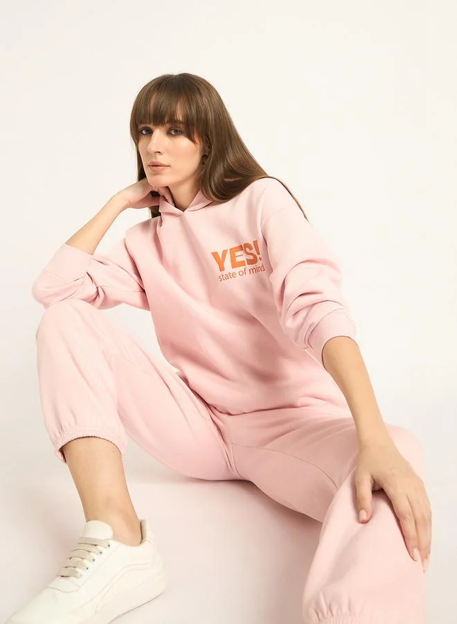 Femmella  Pink Oversized Fleece Slogan Hoodie for Women | Best Price UAE
