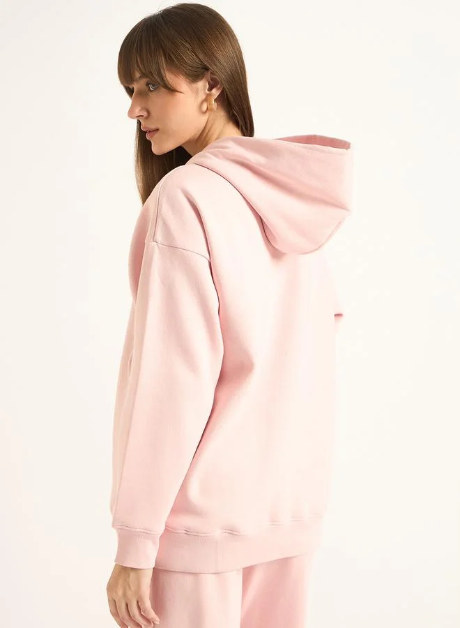 Femmella  Pink Oversized Fleece Slogan Hoodie for Women | Best Price UAE
