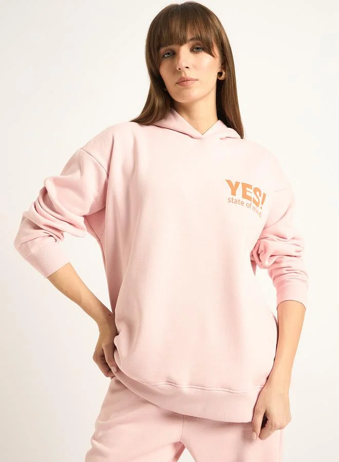Femmella Pink Oversized Fleece Slogan Hoodie