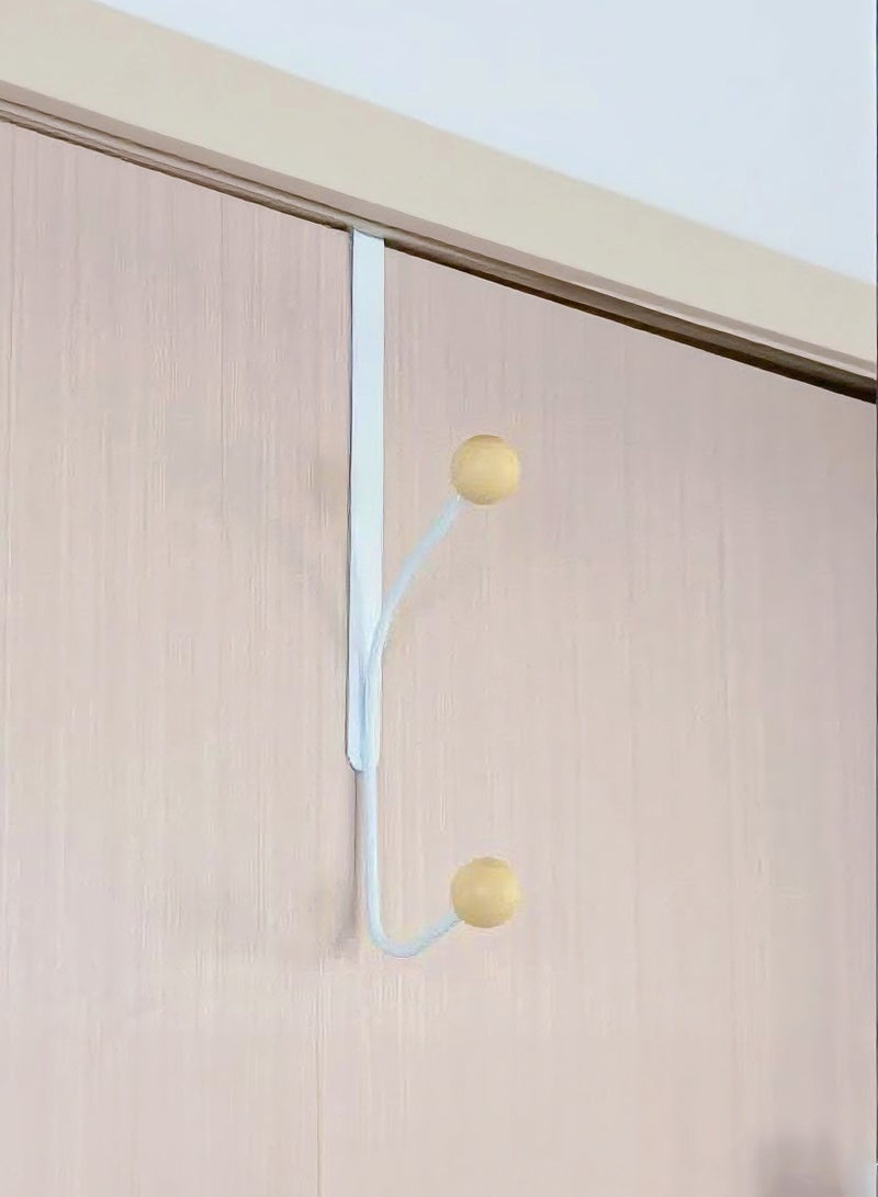 2 Pack Over The Door Hooks with Wooden Ball Finials, White Metal Door Hanger Organizer for Towels, Robes, Coats & Hats - Image 4