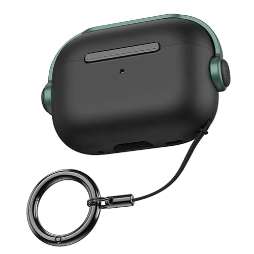 NEWTECHNO Antilost Lid Case Cover Shell for Airpods pro 3 (2025)| Full Protection Case Cover with Lanyard Compatible for Airpods Pro 3rd Generation with carabaner, Secure Lock Design, Black-Green - Image 1