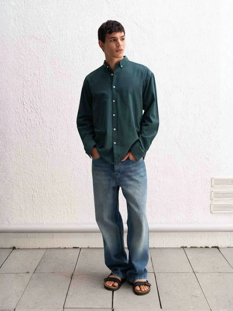 Giesto Sacramento Green GIESTO Cotton Oversized Button-Up Shirt for Men | Best Price UAE