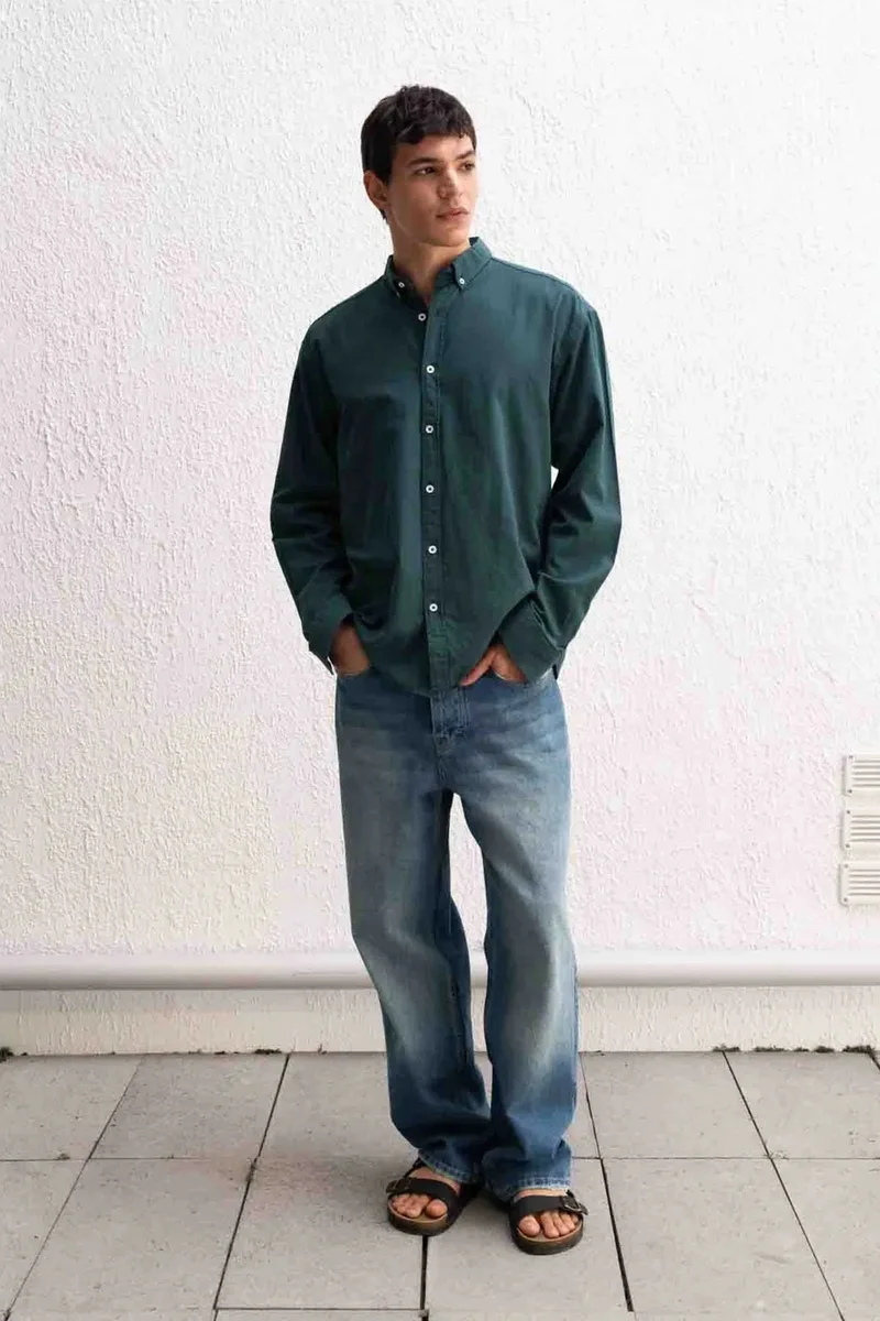 Giesto Sacramento Green GIESTO Cotton Oversized Button-Up Shirt for Men | Best Price UAE