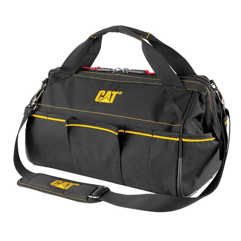 CAT 16-Inch Pro Wide Mouth Tool Bag, 14 Pockets for Tool Storage and Organization, Premium 1680D Water-Resistant Polyester Weave, Adjustable Shoulder Strap - 980206N - Image 1