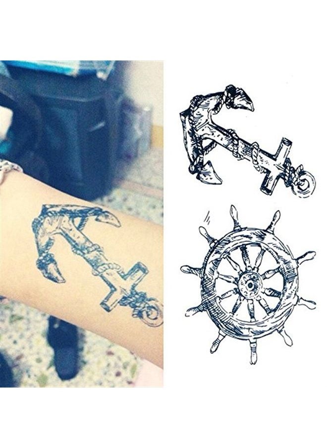 Oottati 2 Sheets Small Cute Temporary Tattoo Stickers Riding Boat Anchor Arm  - Image 1