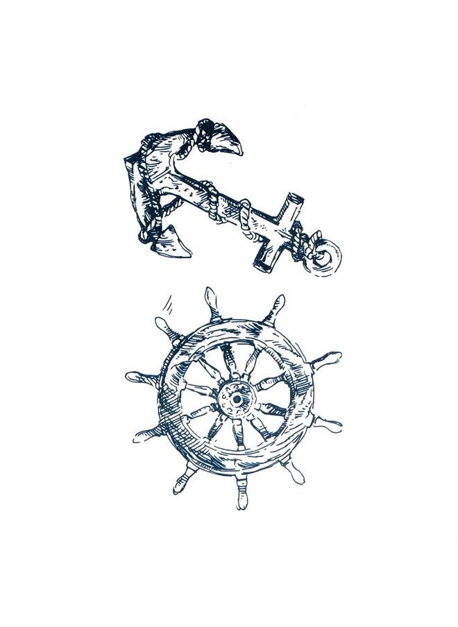 Oottati 2 Sheets Small Cute Temporary Tattoo Stickers Riding Boat Anchor Arm  - Image 2