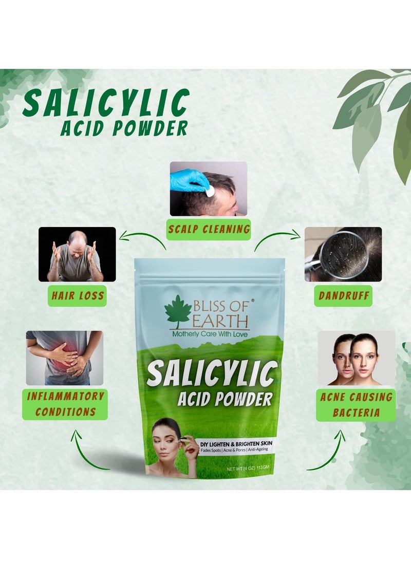 BLISS OF EARTH Salicylic Acid Powder Great for Making Skin Care Products Cleanser Moisturizer Anti Aging Serum Body Wash & DIY Products 2x113gm  - Image 2