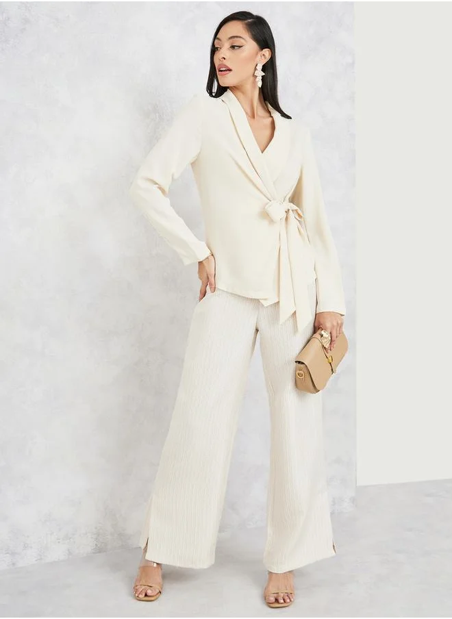Styli Lapel Collared Long Sleeve Wrap Top